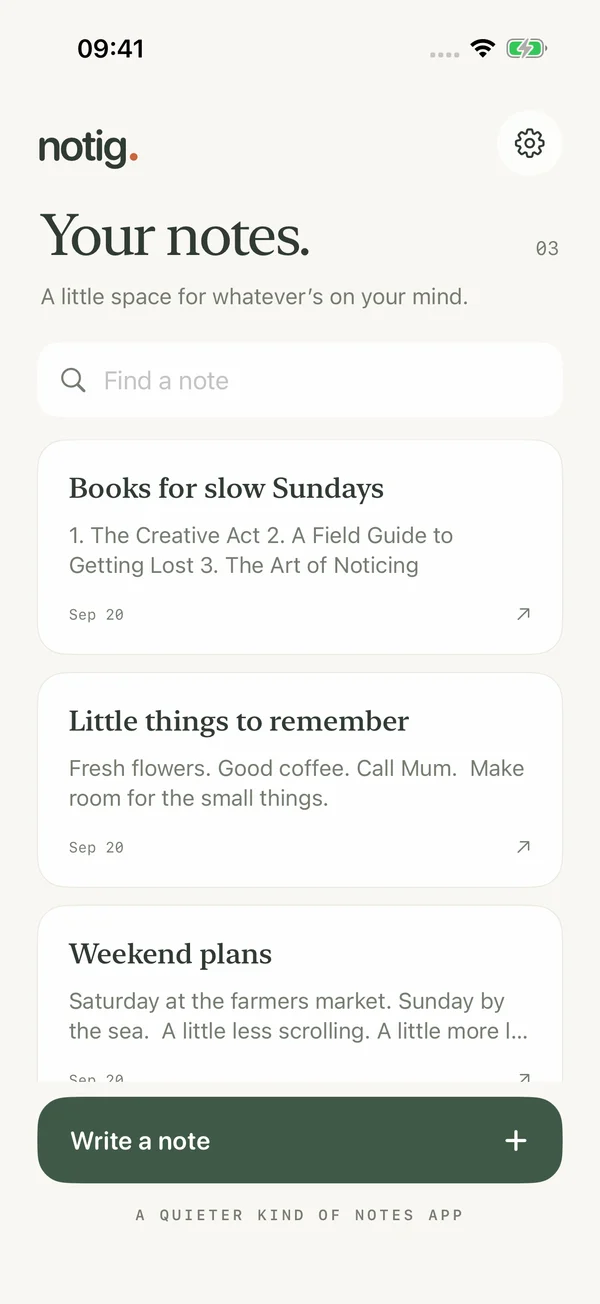 Notig’s everyday notes with a weekend list and coffee ideas